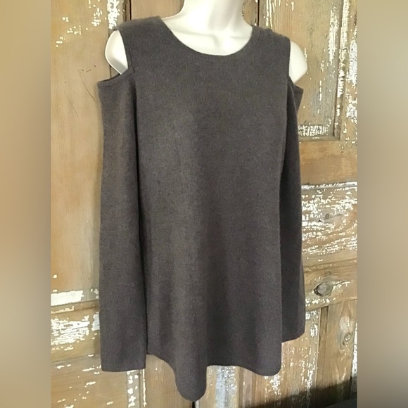 charter club 100% cashmere cold Shoulder sweater brown small - Picture 1 of 5